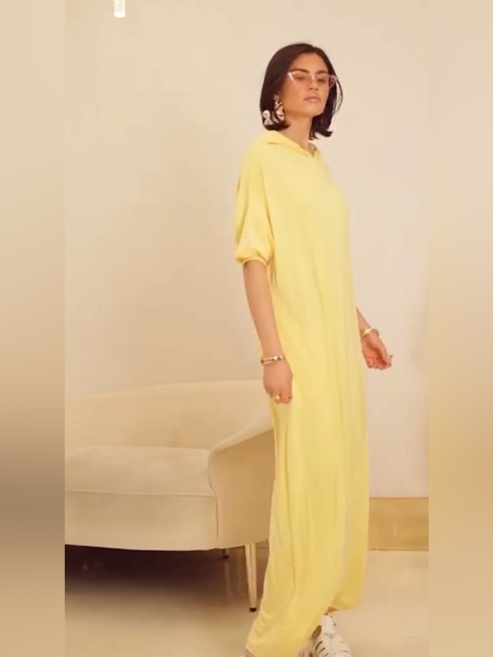 Aleeza Paris Essential Dolman Hooded Maxi Dress fluorescent green, Medium - Picture 6 of 11